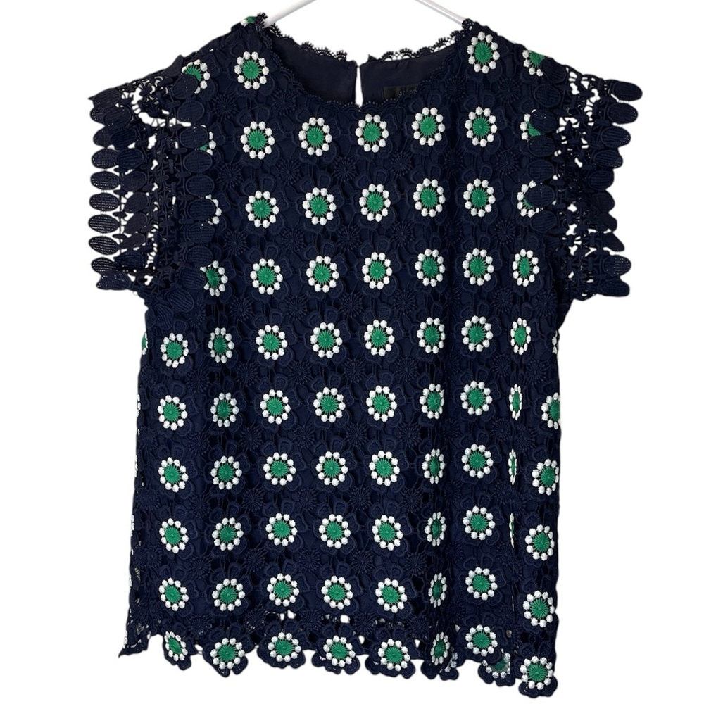 J. Crew Crochet Lace Floral Top In Blue & Green Size XS